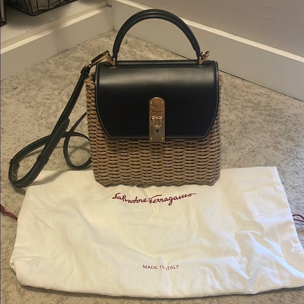 Salvatore Ferragamo Boxyz Leather & Woven Cord Satchel